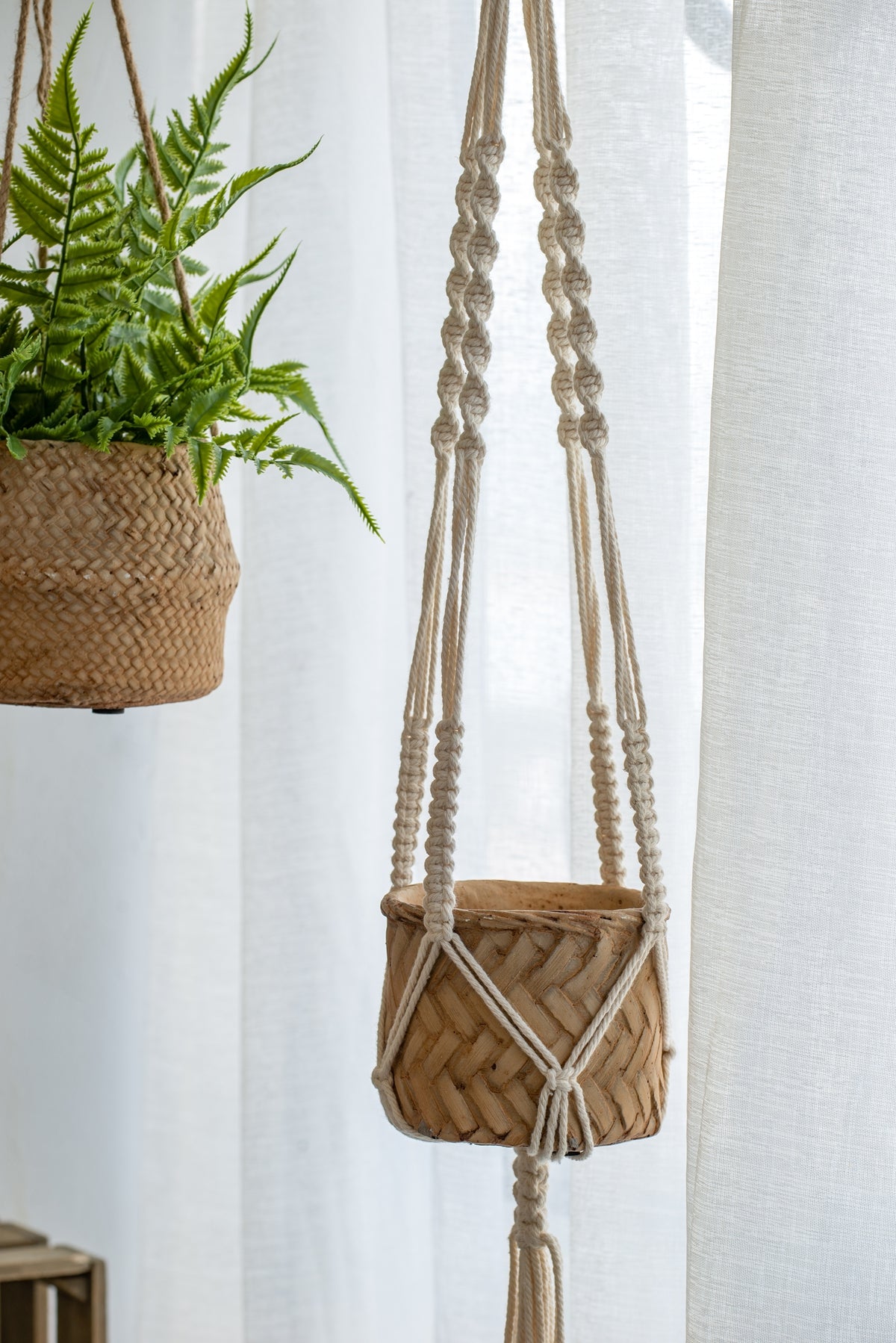 Set of 2, 5x5x4.5" Hanging Planter With Cotton Hanger, Bohemian Style - image 10