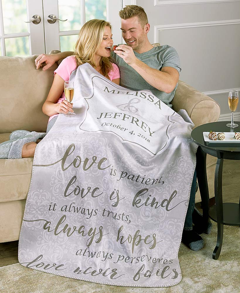 Personalized Wedding Sherpa Throw#select-design_love-is-patient