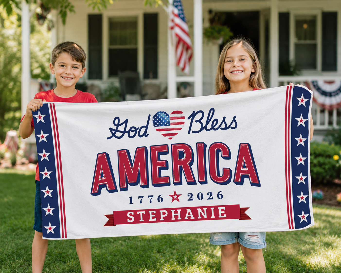 Personalized God Bless America Beach Towel