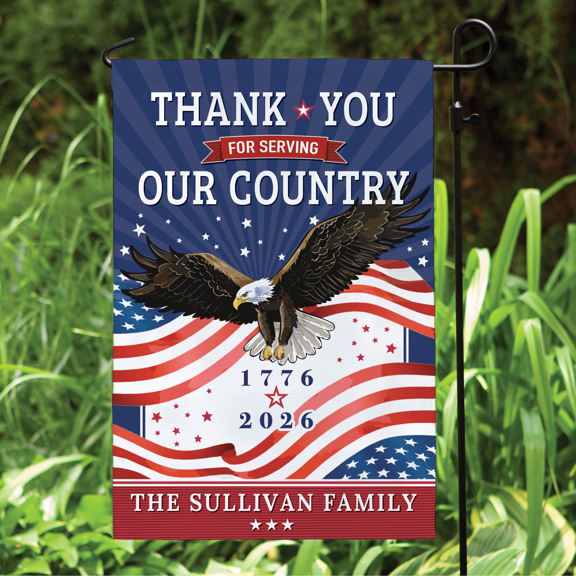Personalized Thank You for Serving Our Country Family Name Garden Flag ...