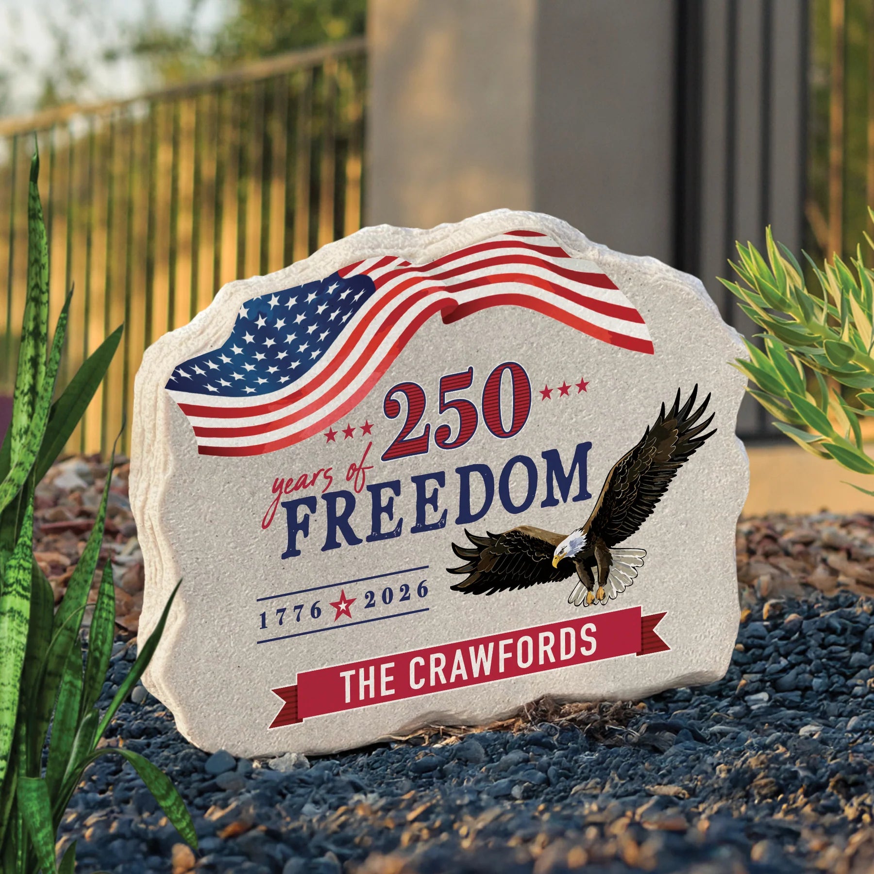 Personalized 250 Years of Freedom Eagle Standing Garden Stone