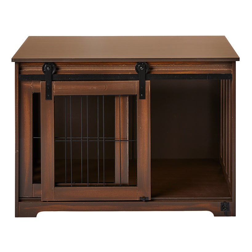 Rustic Sliding Barn Door Pet Crate#select-color_rustic-brown
