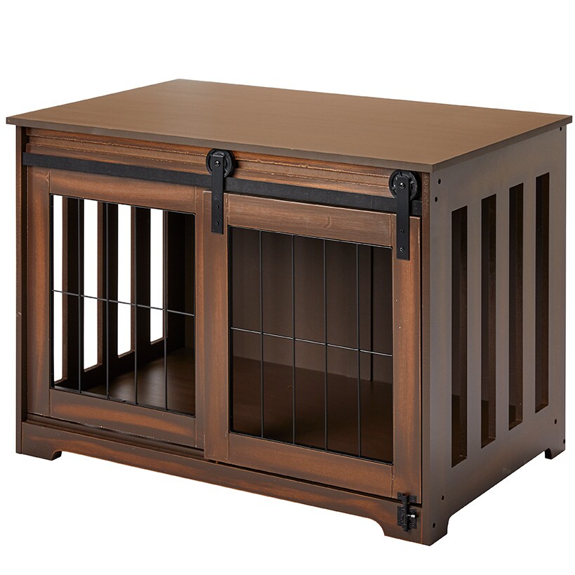 Rustic Sliding Barn Door Pet Crate#select-color_rustic-brown