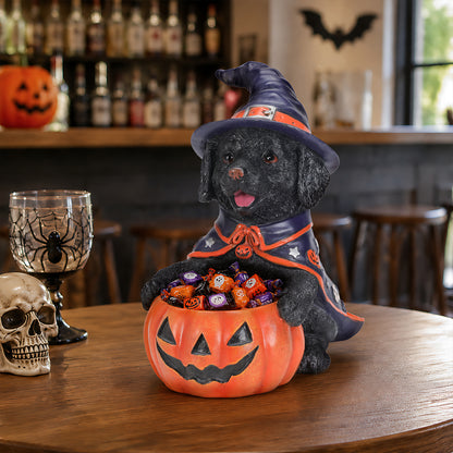 Halloween Black Labrador Retriever Witch Puppy Figurine, Cute Dog Holding Pumpkin Candy Bowl Decoration - image 12