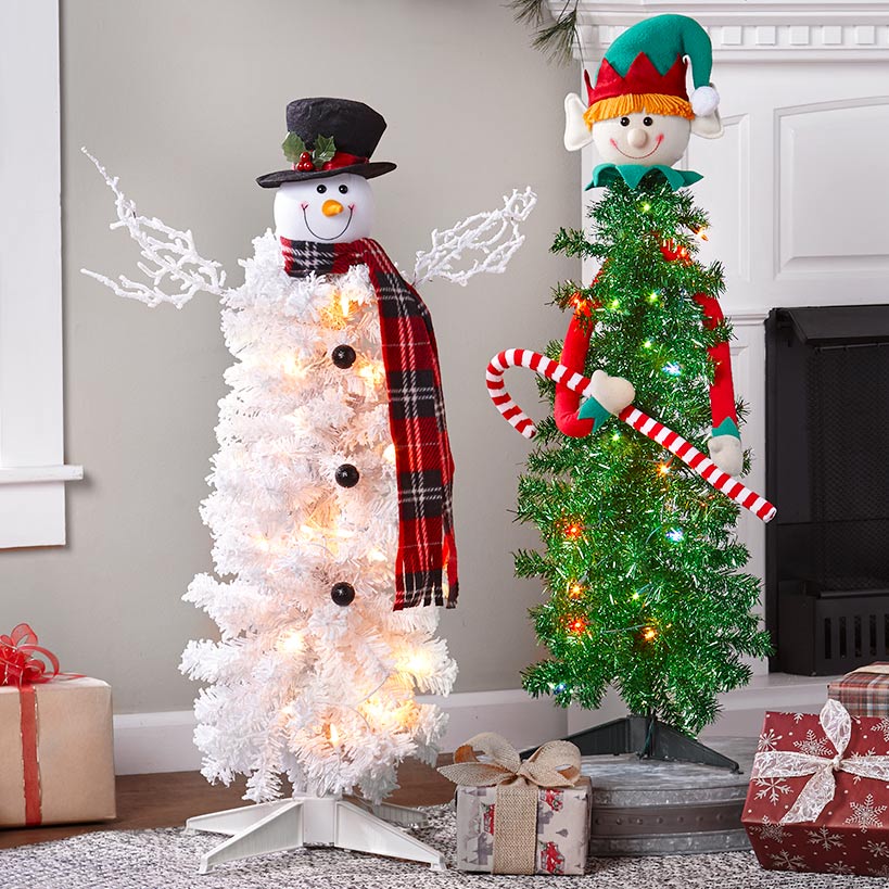 Lighted Christmas Character Tree In Snowman Or Elf - 3 Ft