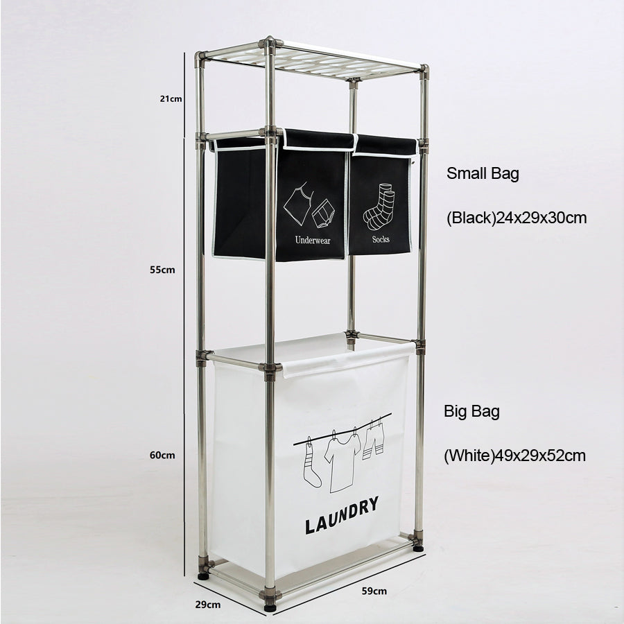 Laundry Hamper 3 Tier Laundry Sorter with 4 Removable Bags for Organizing Clothes, Laundry, Lights, Darks ,Three hooks - image 7