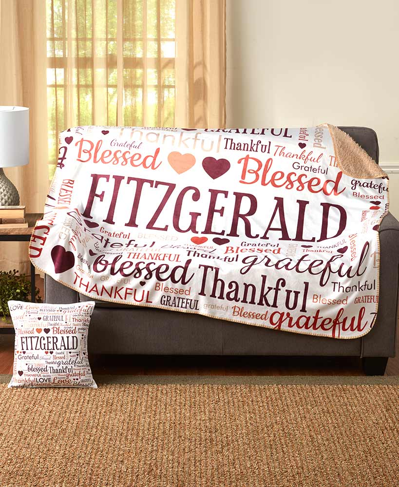 Personalized Family Word Art Sherpa Throws or Pillows