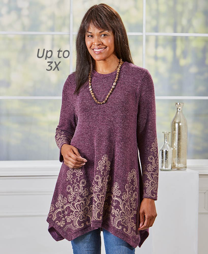 Border Print Sweater Knit Tunics