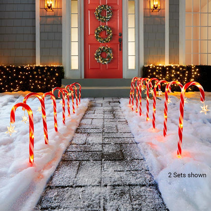 Set of 8 Solar Candy Cane Stakes with Star Accent
