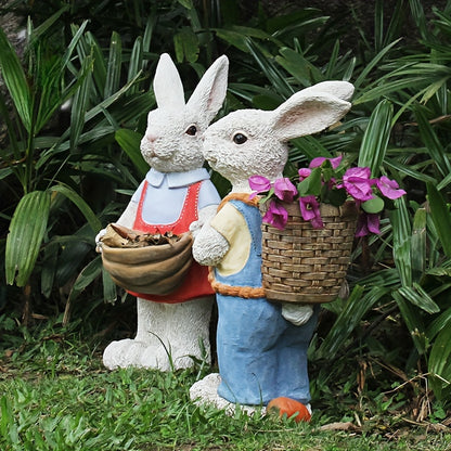 Simulated Pink Rabbit Statue Flower Pot Ornament, 17 in Resin Crafts Garden Sculpture Decor, Household Guardian Figurine, Ideal Gift for Independence Day for Yard Home Outdoor Decor - image 14