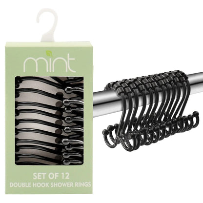 Set of 12 Rust Resistant Shower Curtain Hooks - 6 Designs!