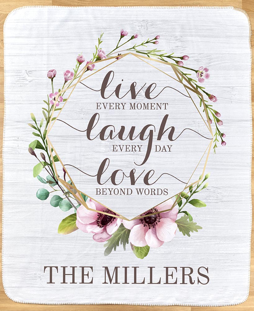 Personalized Family Sentiment Sherpa Throws#select-design_live-laugh-love-wreath