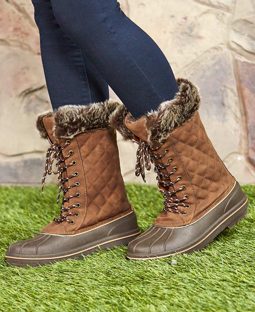 Fur Trim Quilted Duck Boots