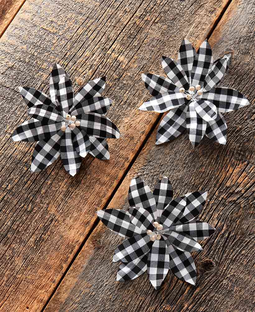 Set of 3 Buffalo Plaid Poinsettia Tree Clips