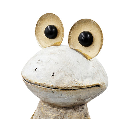 11.4x8.3x24.8" Abstract White Magnesium Frog Figurine with Gold Arms and Eyes - image 8