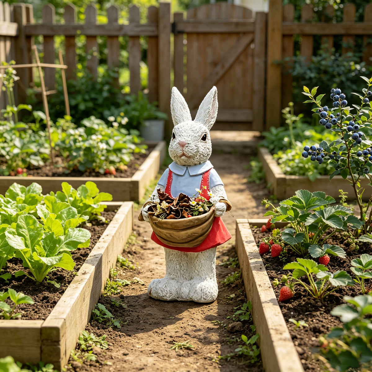 Simulated Pink Rabbit Statue Flower Pot Ornament, 17 in Resin Crafts Garden Sculpture Decor, Household Guardian Figurine, Ideal Gift for Independence Day for Yard Home Outdoor Decor - image 9