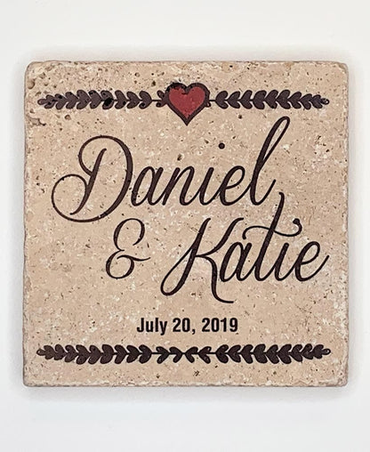 Personalized Wedding Travertine Stone Coaster Set of 4