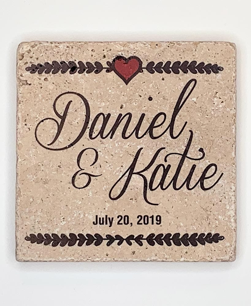 Personalized Wedding Travertine Stone Coaster Set of 4