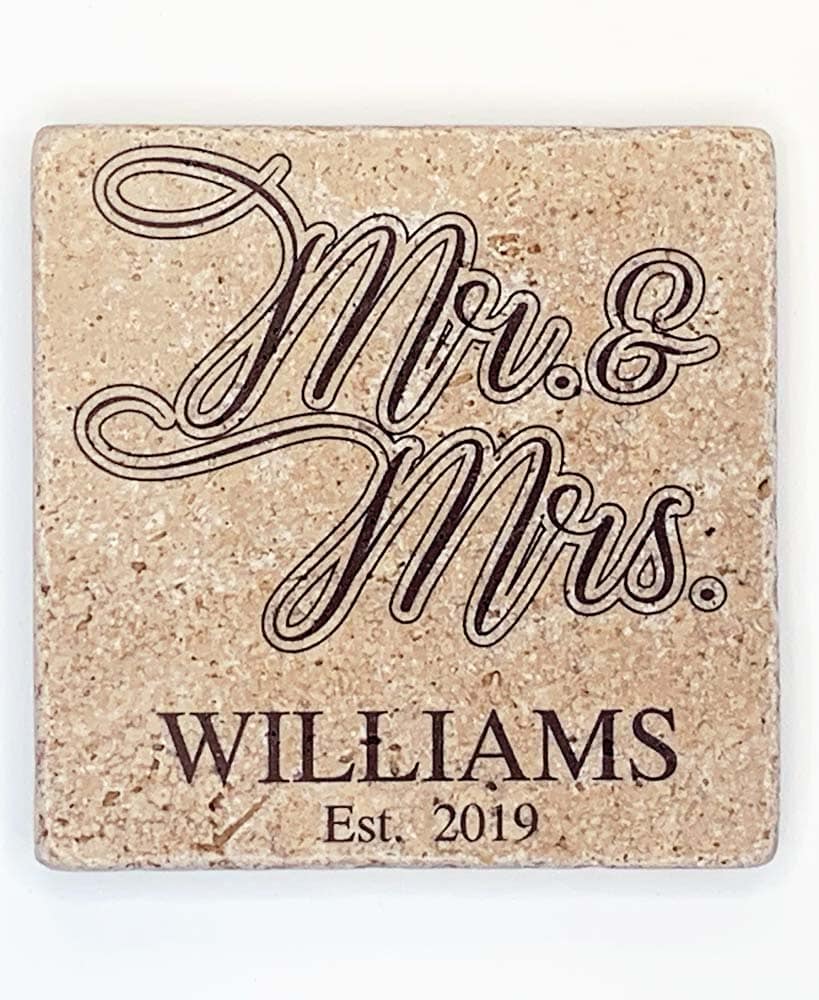 Personalized Wedding Travertine Stone Coaster Set of 4