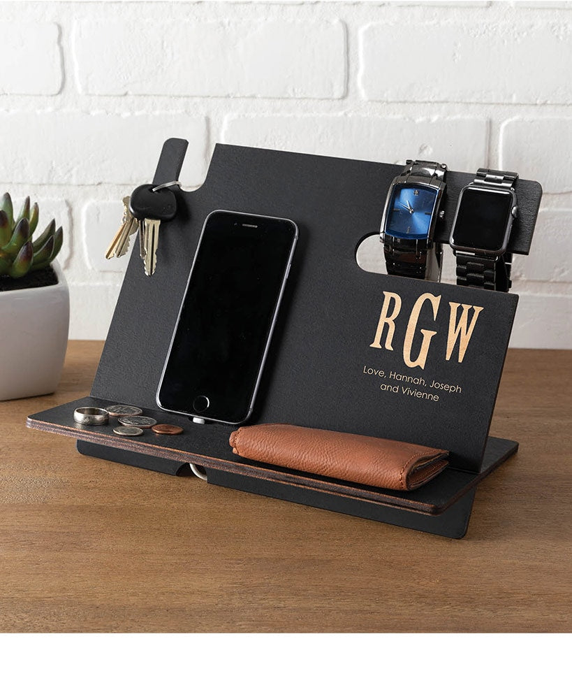 Personalized Wood Valet Desk Organizer
