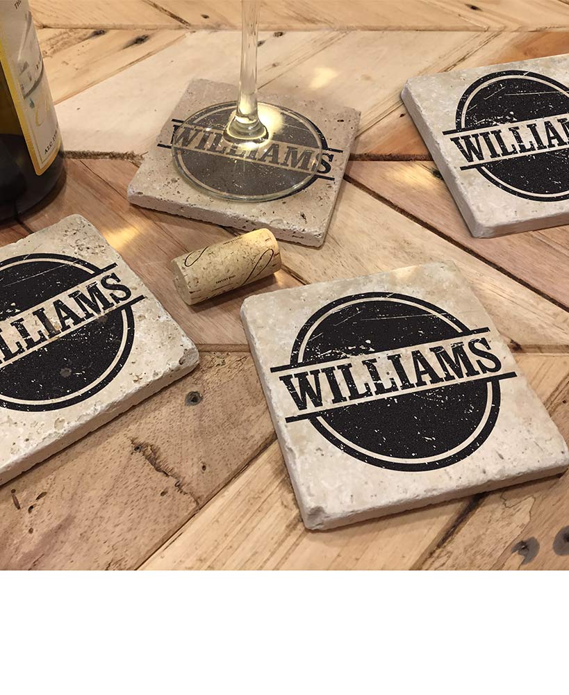 Personalized Travertine Stone Coaster Sets