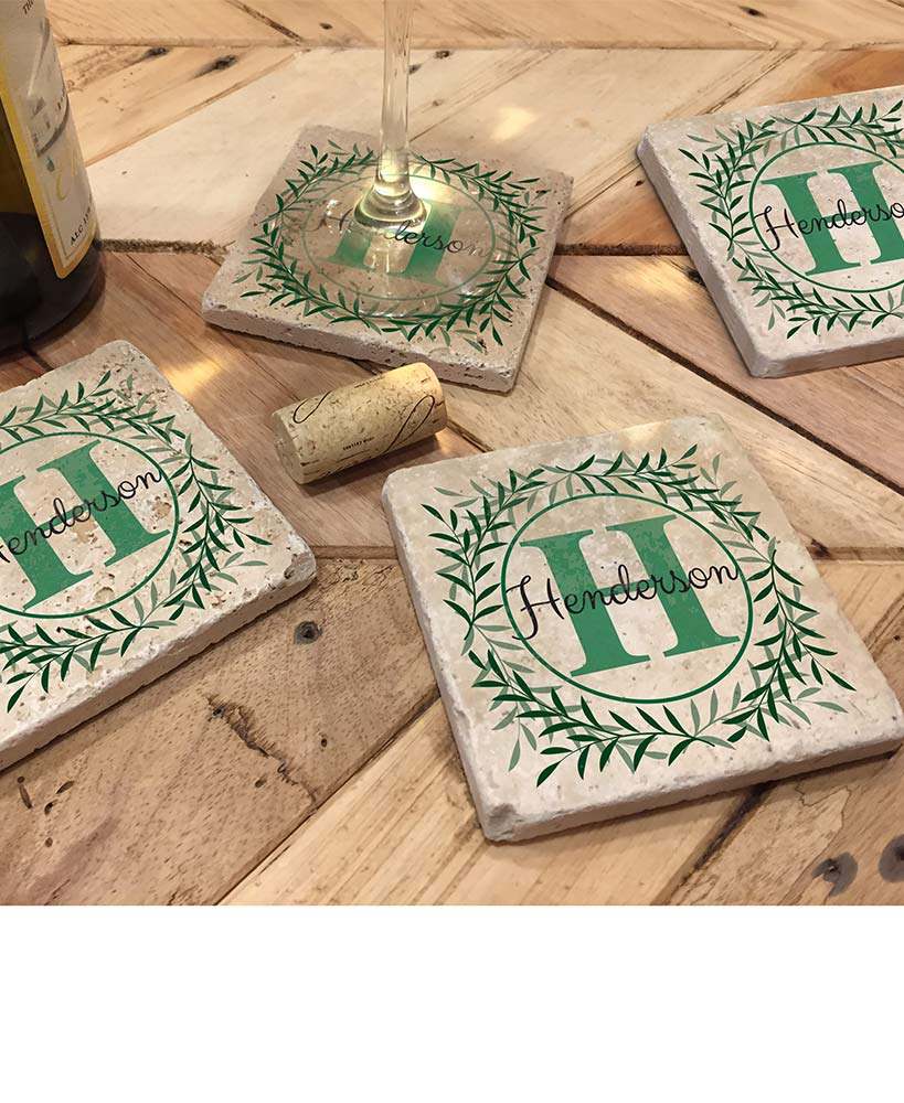 Personalized Travertine Stone Coaster Sets