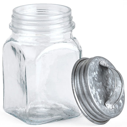 Set of 3 Glass Canisters in Galvanized Tray