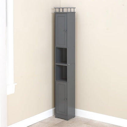 Slim Bathroom Freestanding Storage Cabinet with Shelves and Cupboards