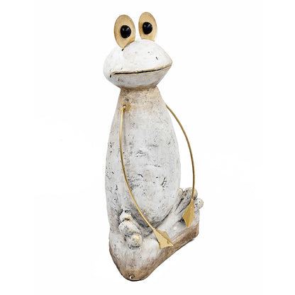 11.4x8.3x24.8" Abstract White Magnesium Frog Figurine with Gold Arms and Eyes - image 7