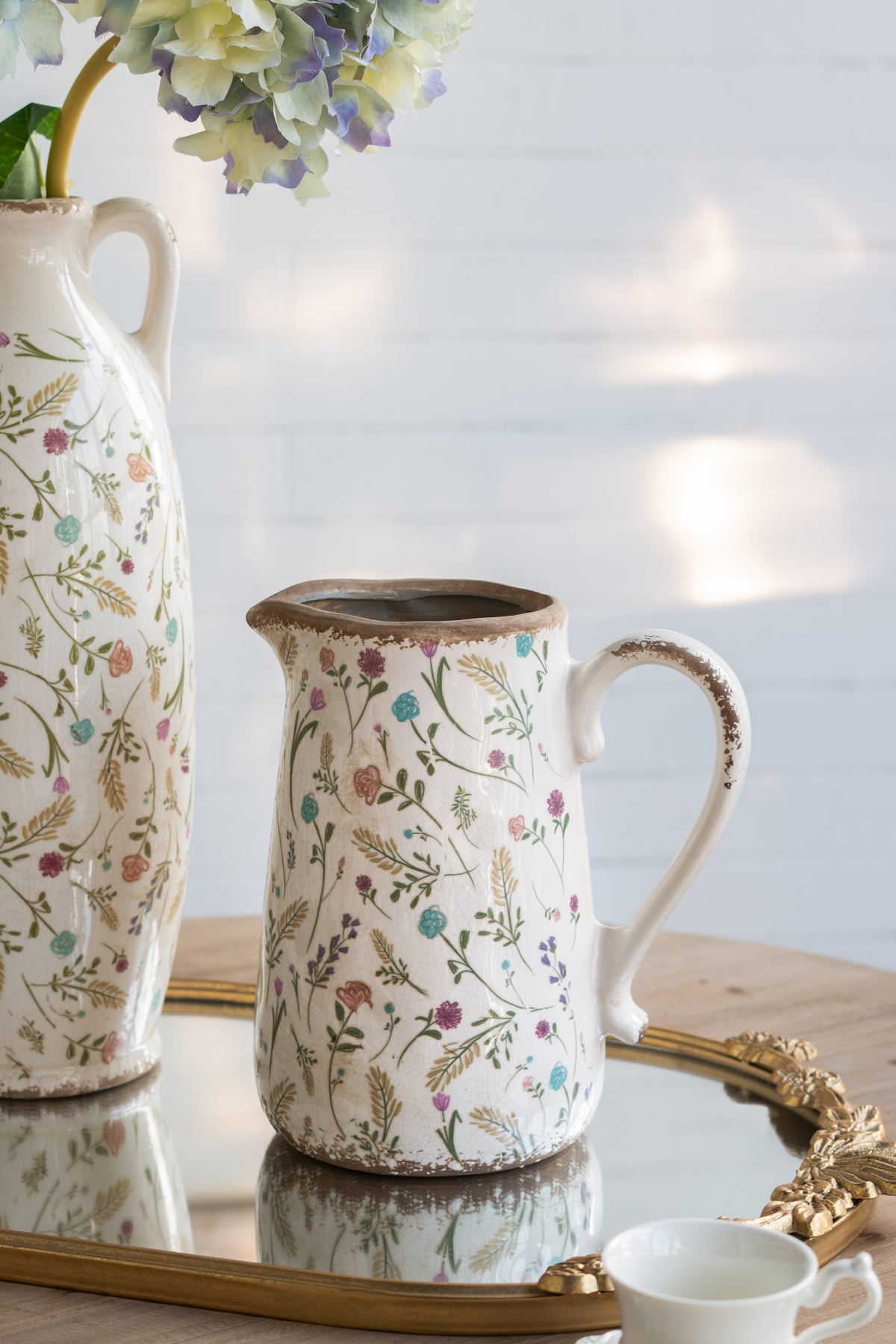 8.1x5.7x9.1" Round Ceramic Pitcher Vase with Multi-Colored Floral Motifs - image 7