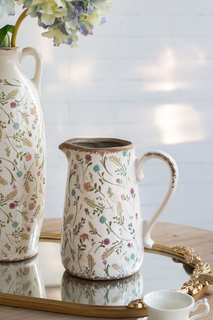 8.1x5.7x9.1" Round Ceramic Pitcher Vase with Multi-Colored Floral Motifs - image 7