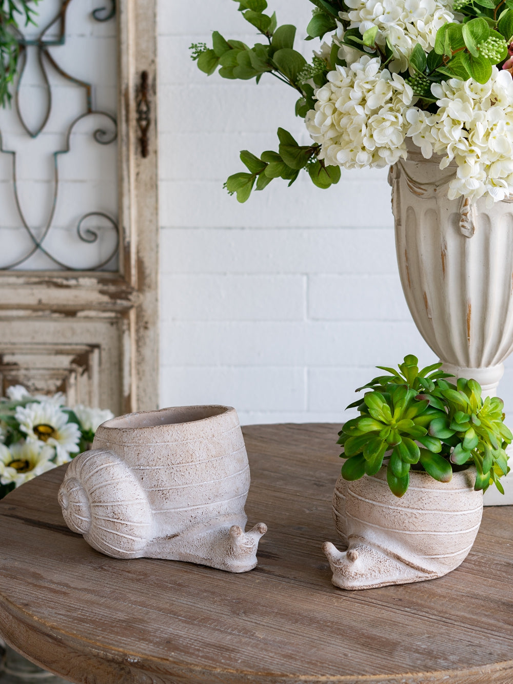 9.5x8.3x6" Decorative Sand and Cement Snail Planter with Textured Beige Finish - image 11