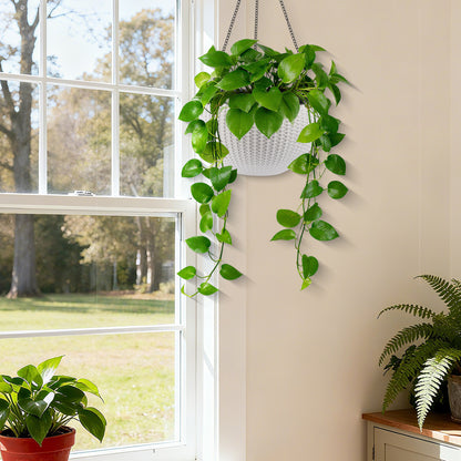 13.4 inch Self-Watering Hanging Rattan-Inspired Planter Large Capacity, Root-Rot Resistant Water Storage with Water Level Indicator, Dual-Use for Indoor & Balcony Decoration (Pack of 2, White) - image 10