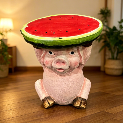 13.39" High Cute Pig Side Table, 11.34" Wide Pig with Watermelon Top, Multi-Functional Plant Stand & End Table for Home & Garden Decoration - image 5