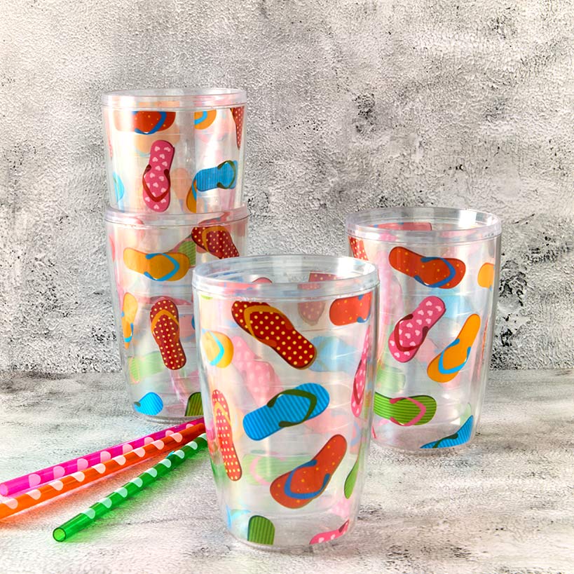 Plastic 16oz Insulated Tumbler Set of 4 Flamingo or Flipflops#select-set_flip-flops