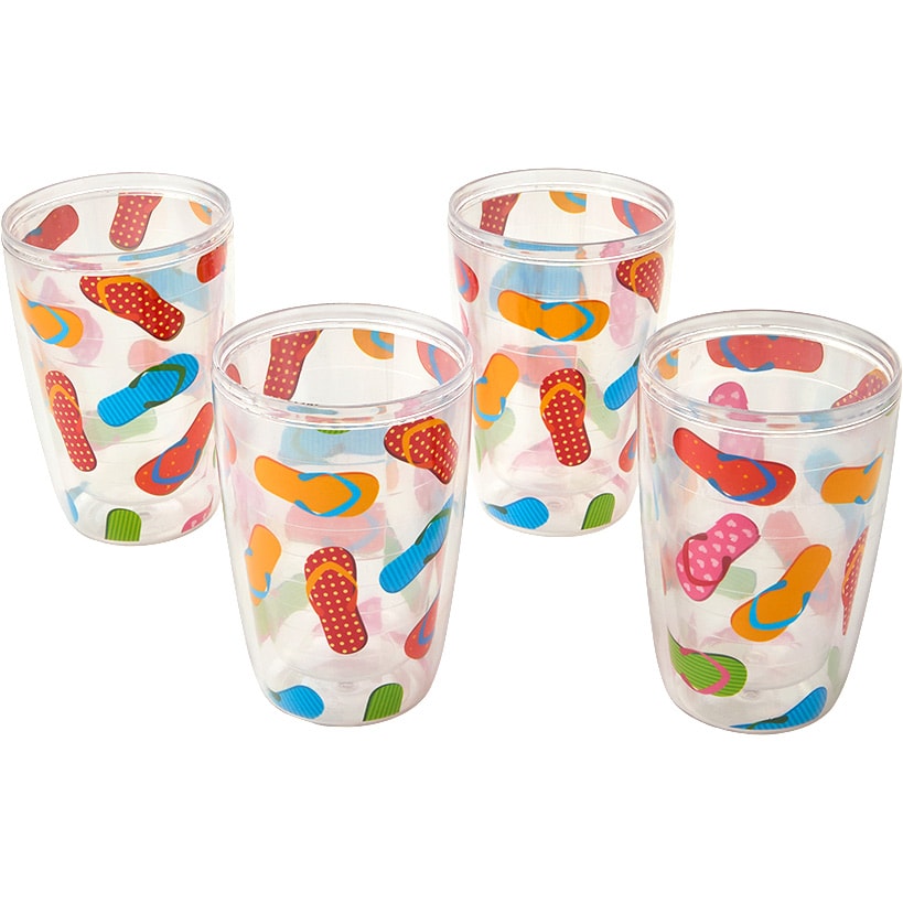 Plastic 16oz Insulated Tumbler Set of 4 Flamingo or Flipflops