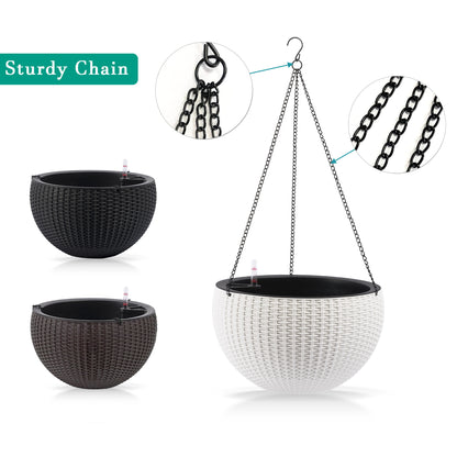 13.4 inch Self-Watering Hanging Rattan-Inspired Planter Large Capacity, Root-Rot Resistant Water Storage with Water Level Indicator, Dual-Use for Indoor & Balcony Decoration (Pack of 2, White) - image 4