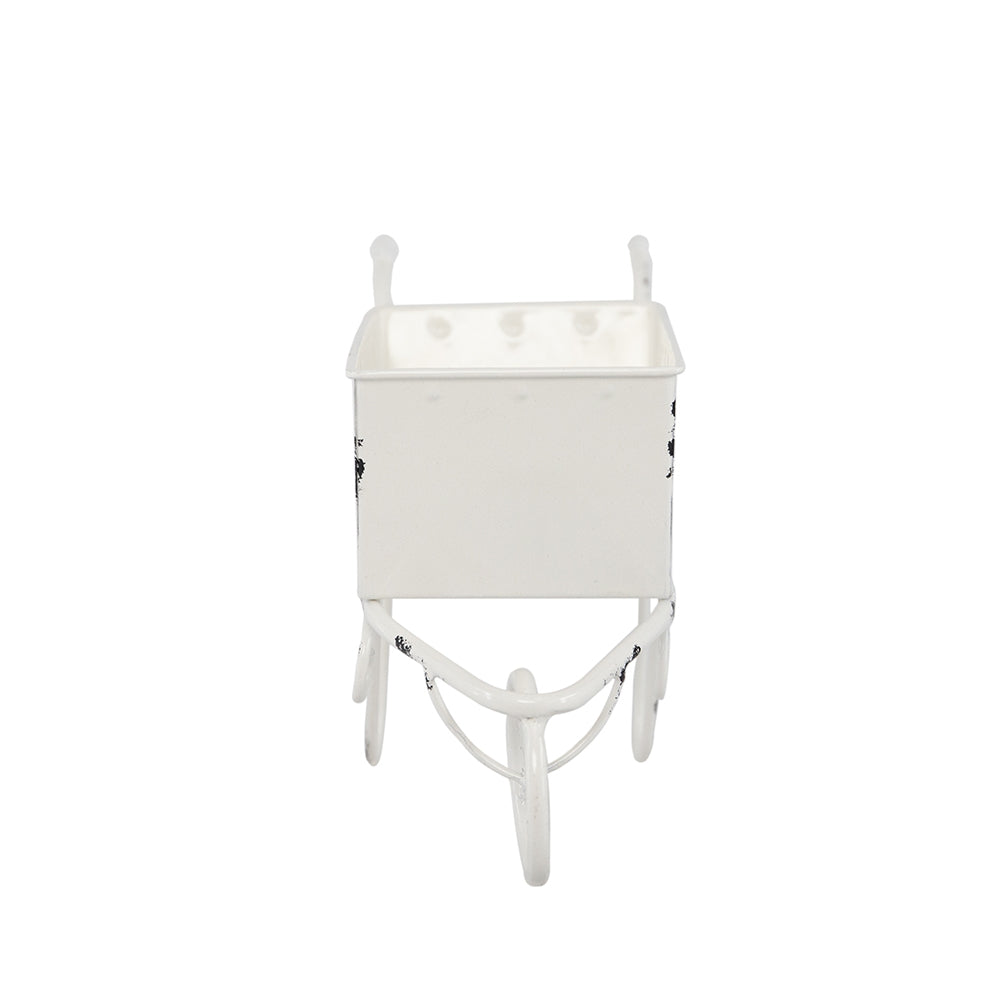 11.5x4x7" White Metal Decorative Disressed Wheelbarrow Planter, Tabletop Decor - image 4
