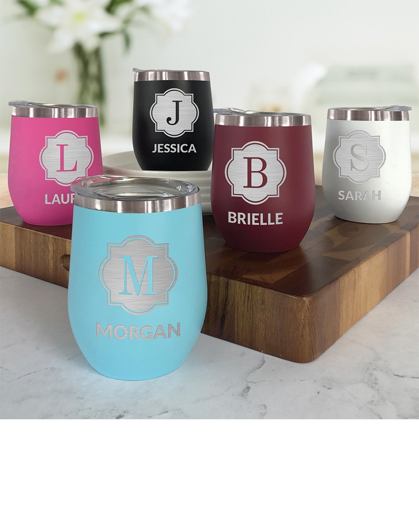 Personalized Stemless Wine Tumbler Insulated Stainless Steel 12oz
