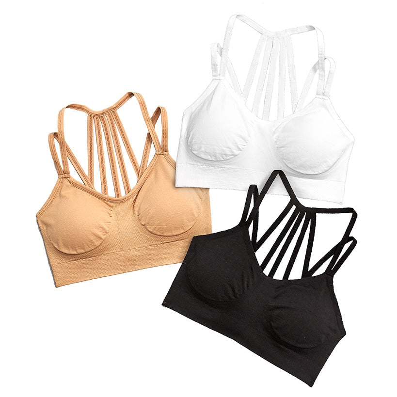Sets of 3 Strappy-Back Padded Bralettes