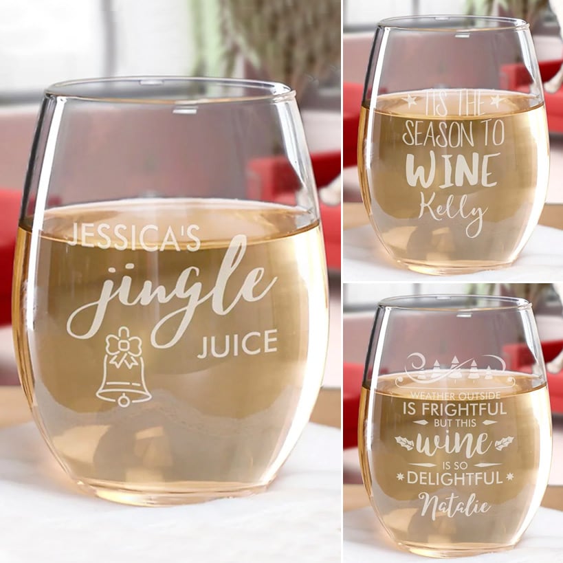 Personalized Christmas Themed Wine Glasses