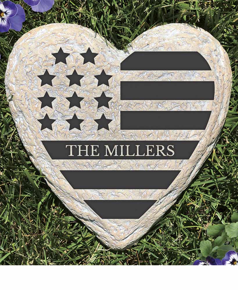 Personalized Patriotic Heart Garden Stone