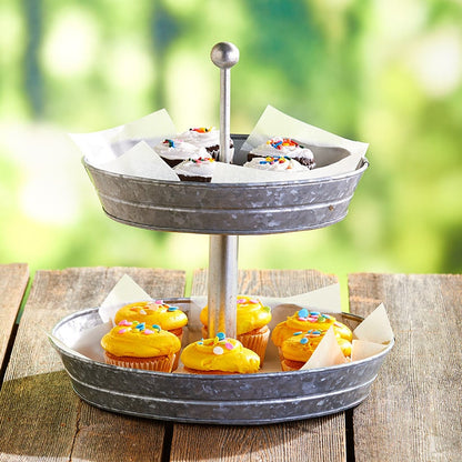 Galvanized Silver Metal Tabletop Serving Collection Tray or Caddy