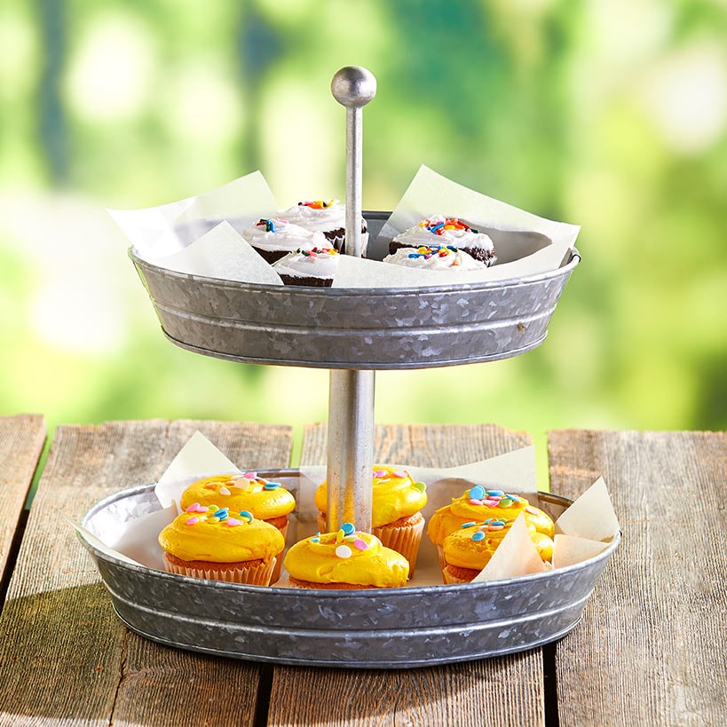 Galvanized Silver Metal Tabletop Serving Collection Tray or Caddy#select-style_2-tier-serving-tray