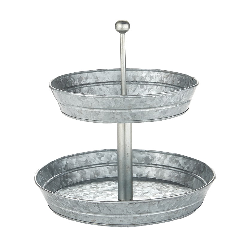 Galvanized Silver Metal Tabletop Serving Collection Tray or Caddy