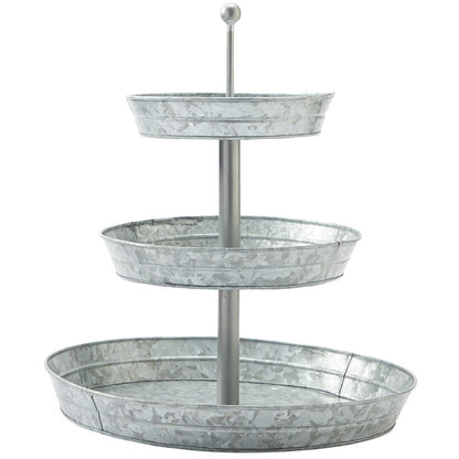 Galvanized Silver Metal Tabletop Serving Collection Tray or Caddy