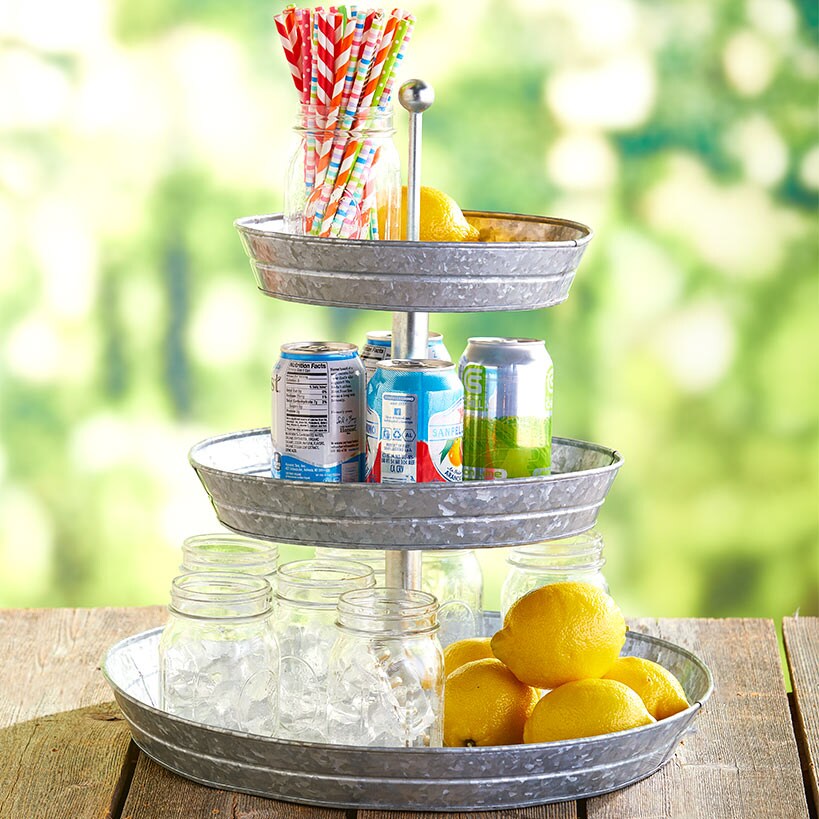 Galvanized Silver Metal Tabletop Serving Collection Tray or Caddy#select-style_3-tier-serving-tray