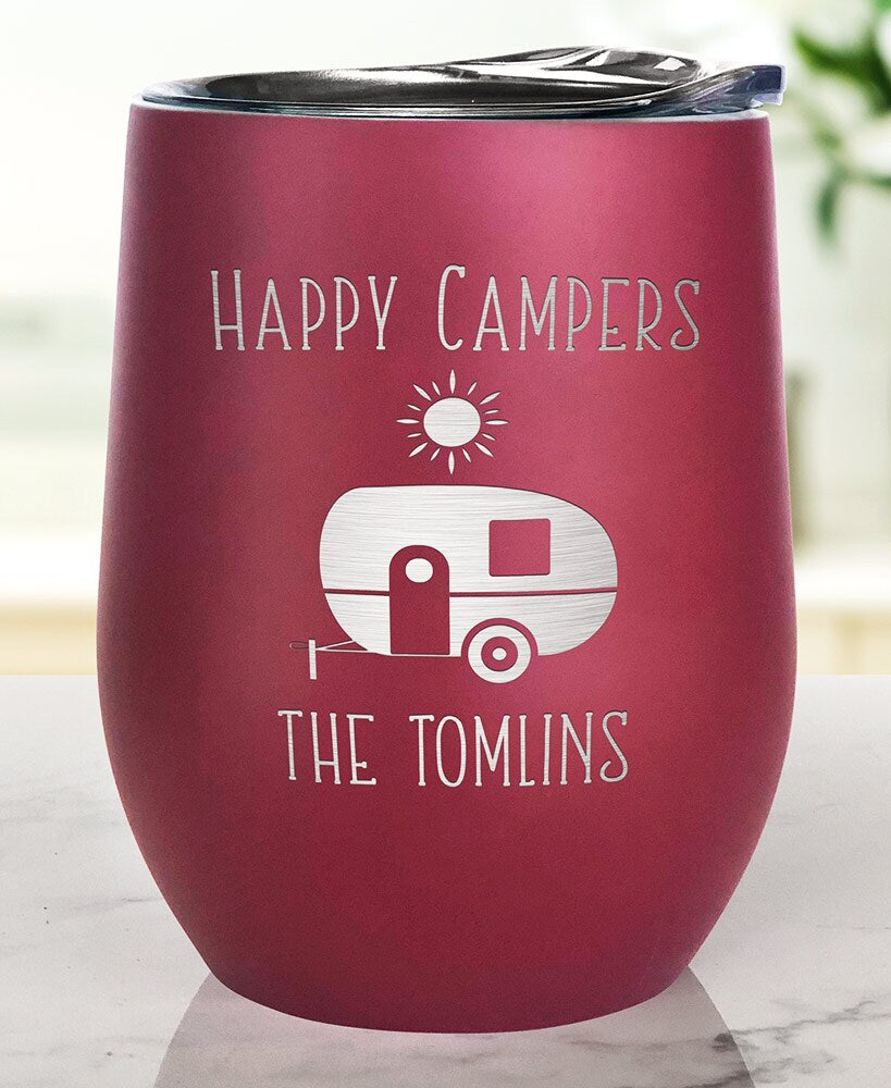 Personalized Happy Campers Wine Tumblers
