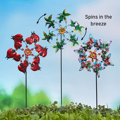 Garden Wind Spinner Stakes with Ladybug, Hummingbird, and Butterfly