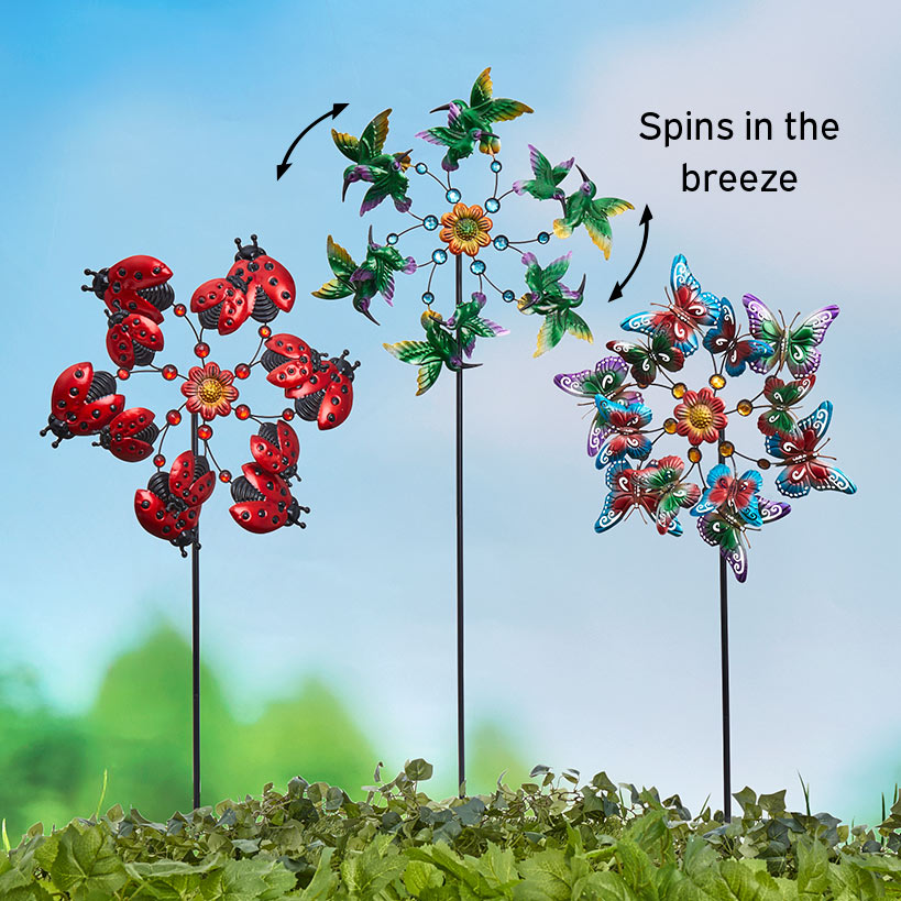 Garden Wind Spinner Stakes with Ladybug, Hummingbird, and Butterfly